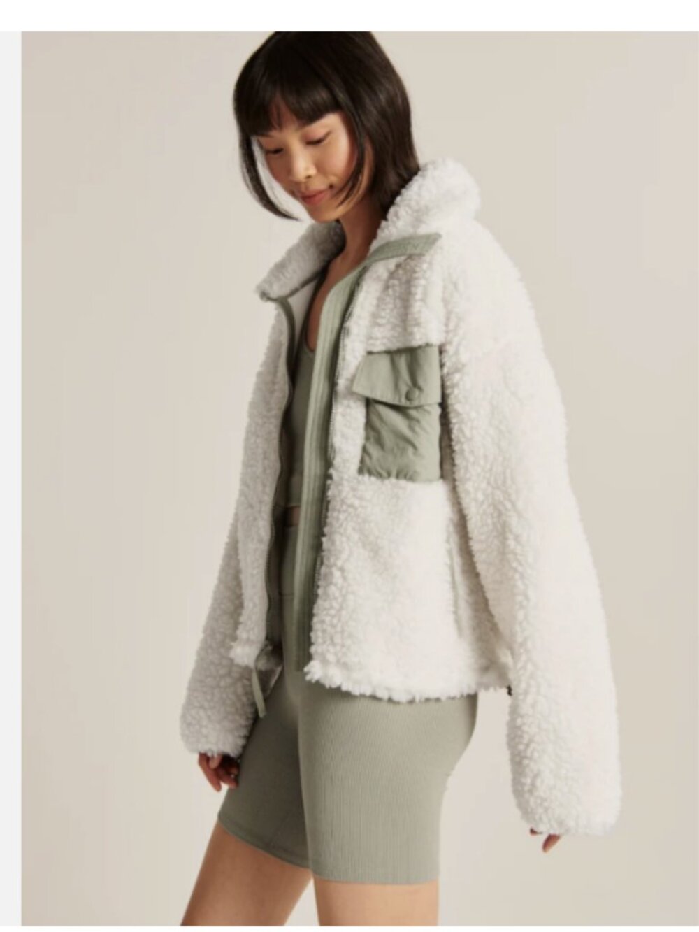 Abercrombie & Fitch White Sherpa Fleece Utility Jacket XS - Picture 4 of 12